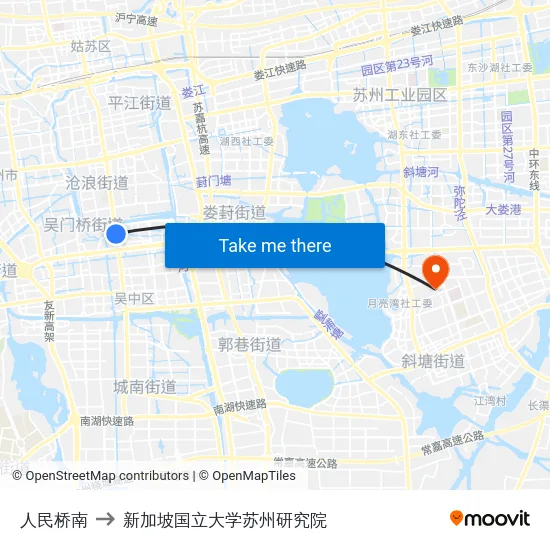 人民桥南 to 新加坡国立大学苏州研究院 map