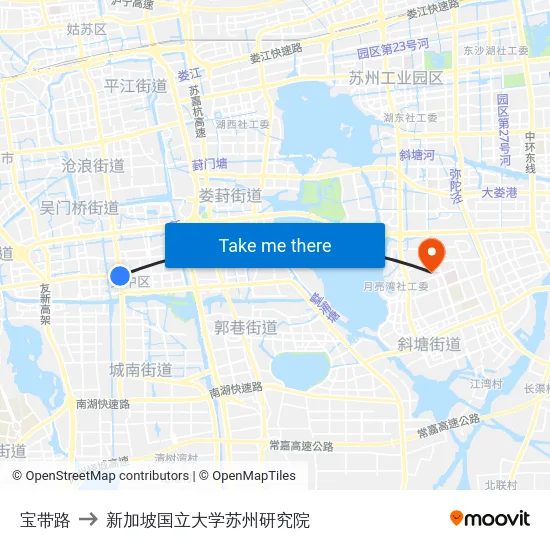 宝带路 to 新加坡国立大学苏州研究院 map