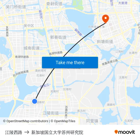江陵西路 to 新加坡国立大学苏州研究院 map