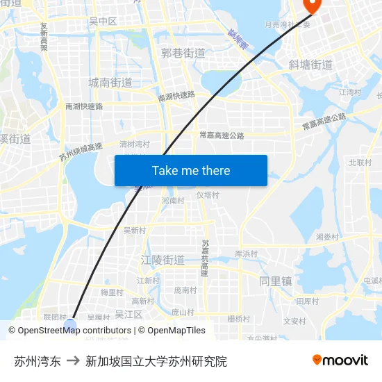 苏州湾东 to 新加坡国立大学苏州研究院 map