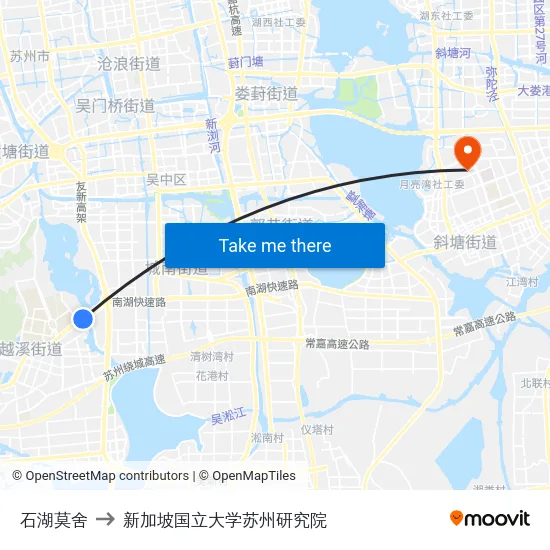 石湖莫舍 to 新加坡国立大学苏州研究院 map