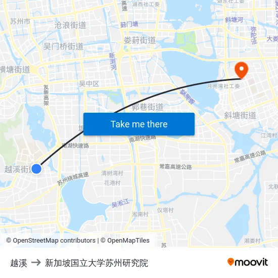 越溪 to 新加坡国立大学苏州研究院 map