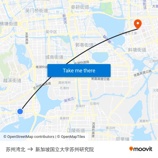 苏州湾北 to 新加坡国立大学苏州研究院 map