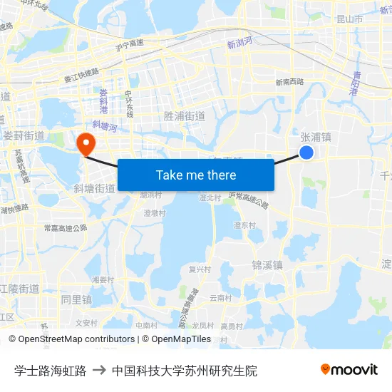 学士路海虹路 to 中国科技大学苏州研究生院 map