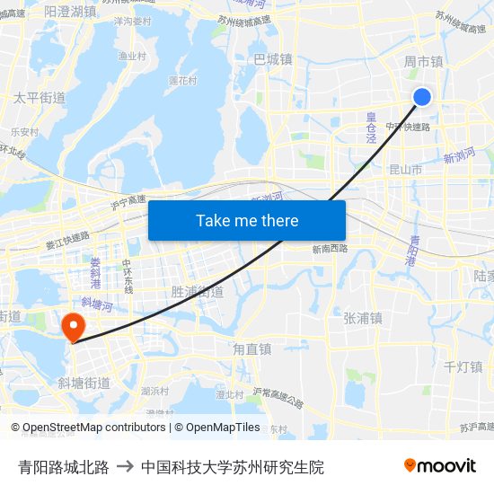 青阳路城北路 to 中国科技大学苏州研究生院 map