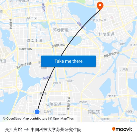 吴江宾馆 to 中国科技大学苏州研究生院 map