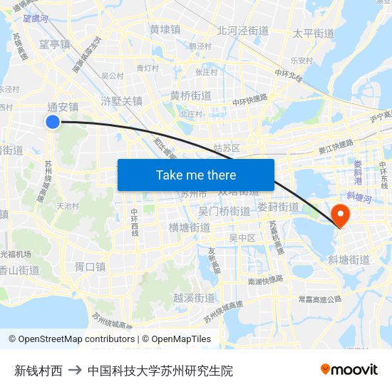 新钱村西 to 中国科技大学苏州研究生院 map