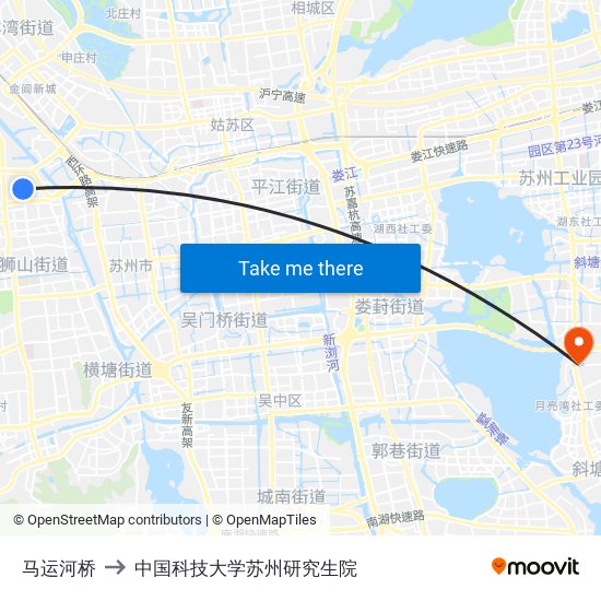马运河桥 to 中国科技大学苏州研究生院 map