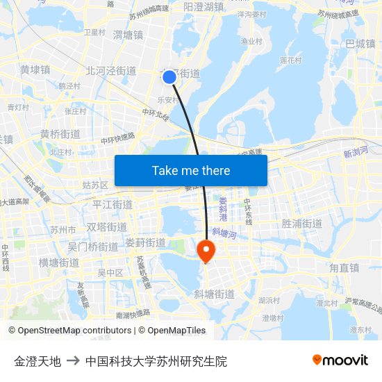 金澄天地 to 中国科技大学苏州研究生院 map