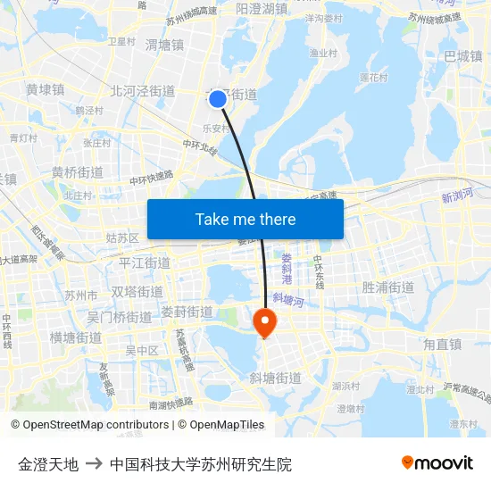金澄天地 to 中国科技大学苏州研究生院 map