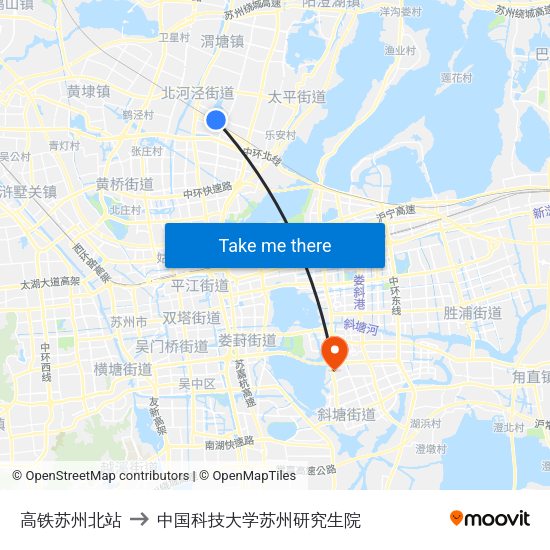 高铁苏州北站 to 中国科技大学苏州研究生院 map