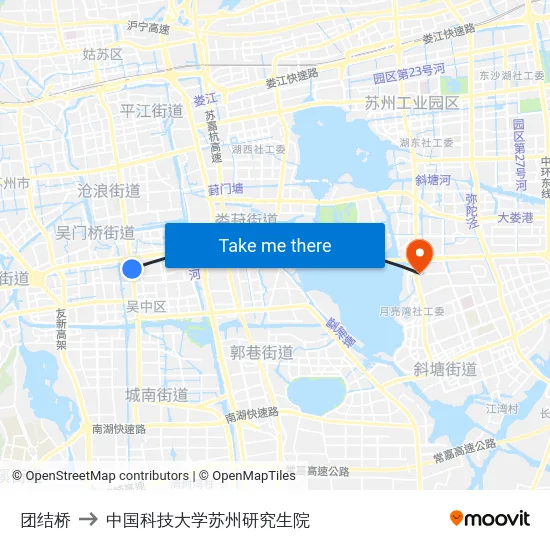 团结桥 to 中国科技大学苏州研究生院 map