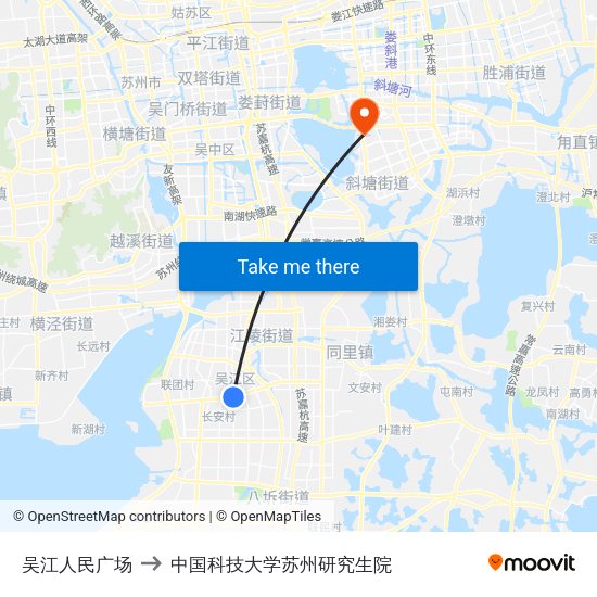 吴江人民广场 to 中国科技大学苏州研究生院 map