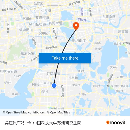 吴江汽车站 to 中国科技大学苏州研究生院 map