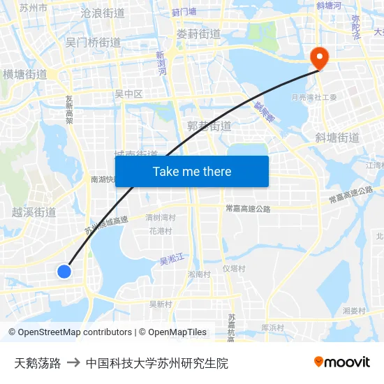 天鹅荡路 to 中国科技大学苏州研究生院 map