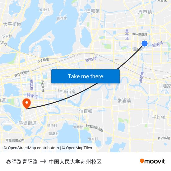 春晖路青阳路 to 中国人民大学苏州校区 map