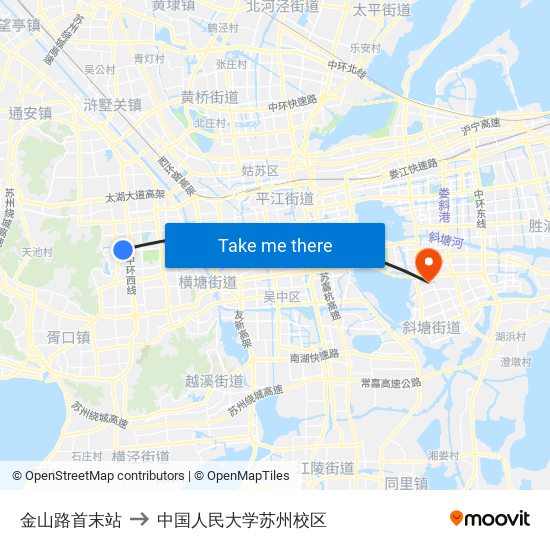 金山路首末站 to 中国人民大学苏州校区 map