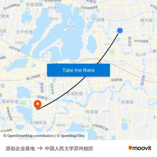 原创企业基地 to 中国人民大学苏州校区 map
