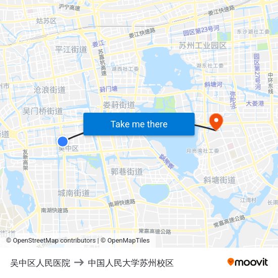 吴中区人民医院 to 中国人民大学苏州校区 map