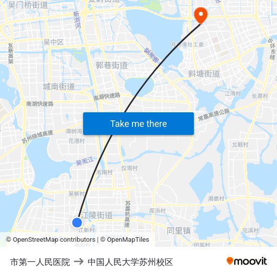 市第一人民医院 to 中国人民大学苏州校区 map