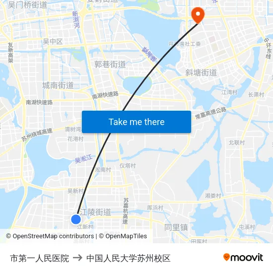 市第一人民医院 to 中国人民大学苏州校区 map