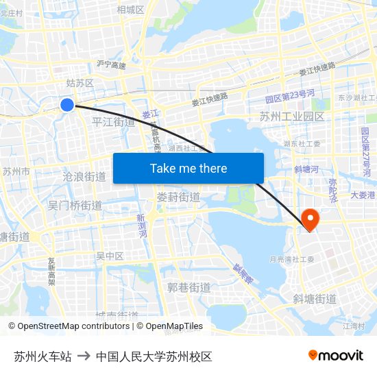 苏州火车站 to 中国人民大学苏州校区 map