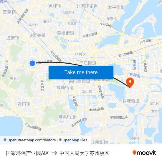 国家环保产业园A区 to 中国人民大学苏州校区 map