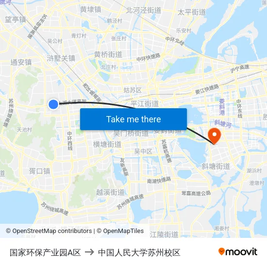 国家环保产业园A区 to 中国人民大学苏州校区 map