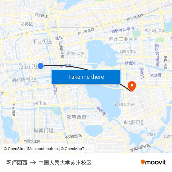 网师园西 to 中国人民大学苏州校区 map