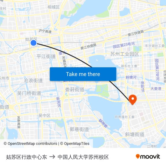 姑苏区行政中心东 to 中国人民大学苏州校区 map