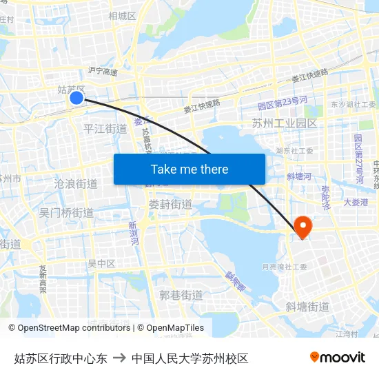 姑苏区行政中心东 to 中国人民大学苏州校区 map