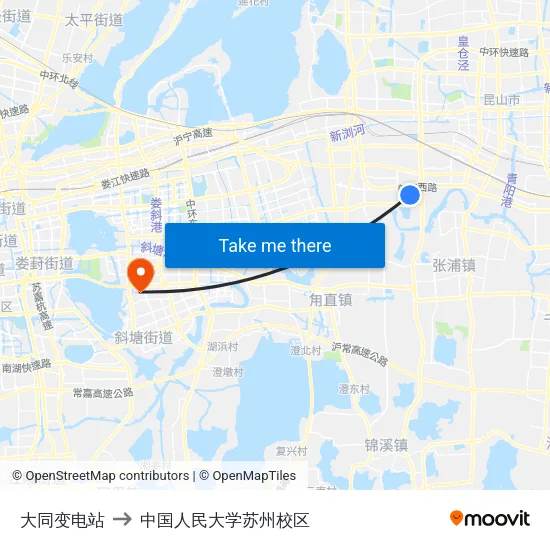 大同变电站 to 中国人民大学苏州校区 map
