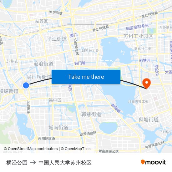 桐泾公园 to 中国人民大学苏州校区 map