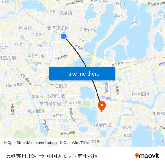 高铁苏州北站 to 中国人民大学苏州校区 map