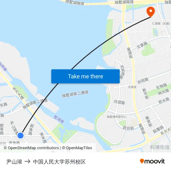 尹山湖 to 中国人民大学苏州校区 map