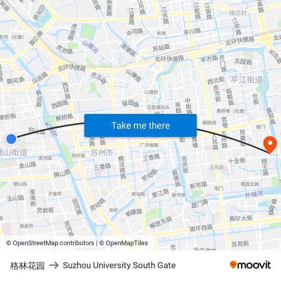 格林花园 to Suzhou University South Gate map