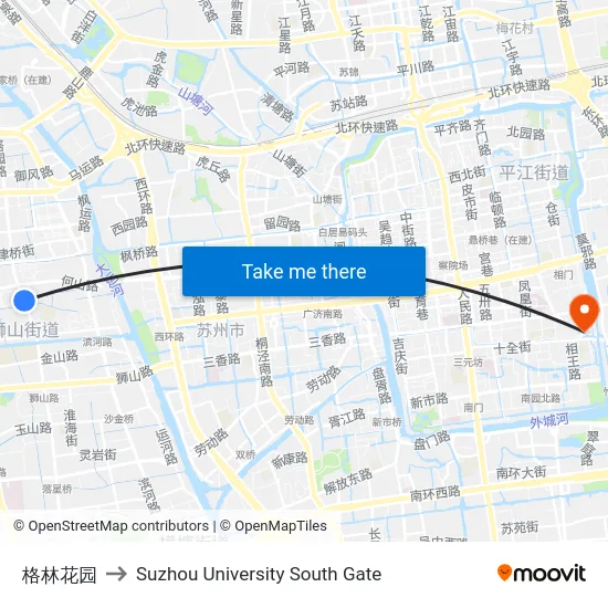 格林花园 to Suzhou University South Gate map