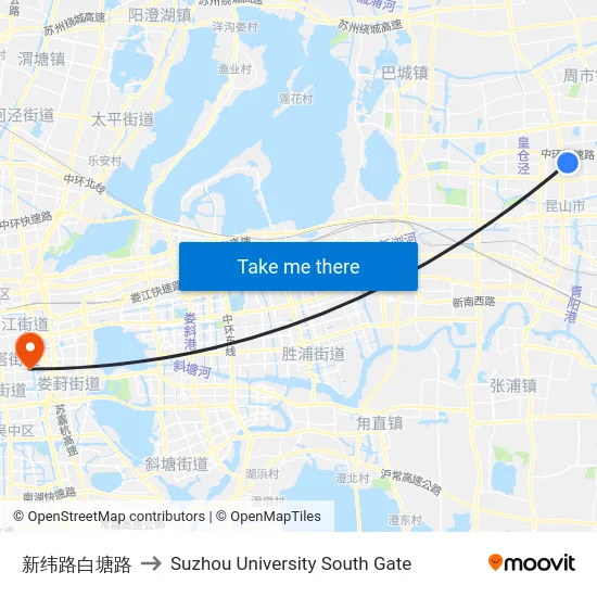 新纬路白塘路 to Suzhou University South Gate map