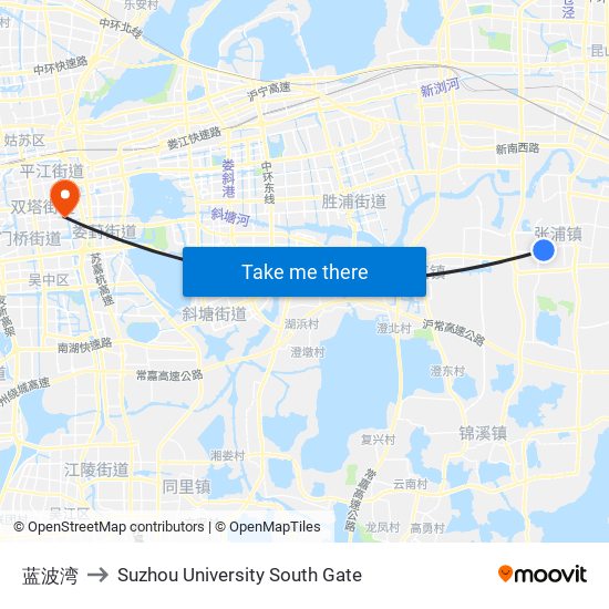 蓝波湾 to Suzhou University South Gate map