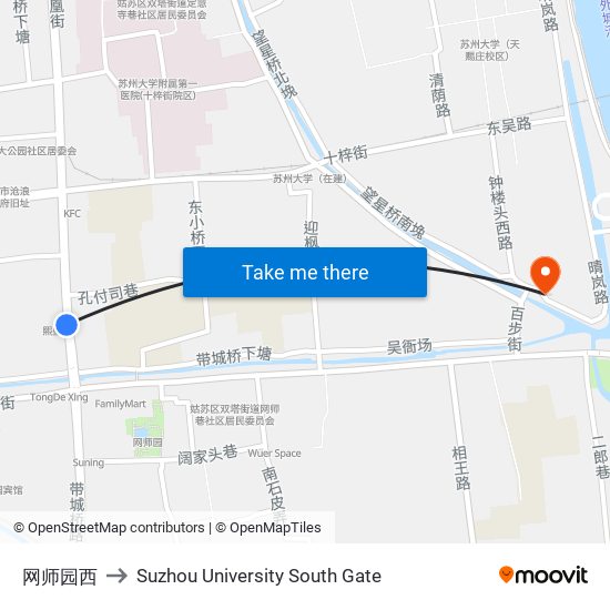 网师园西 to Suzhou University South Gate map