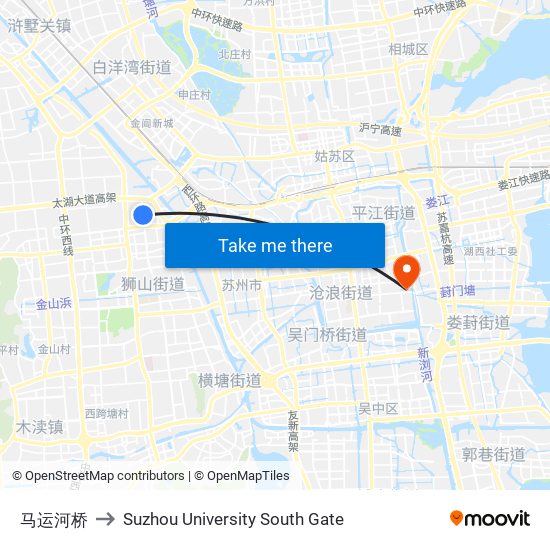 马运河桥 to Suzhou University South Gate map