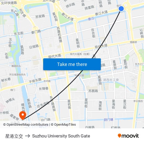 星港立交 to Suzhou University South Gate map