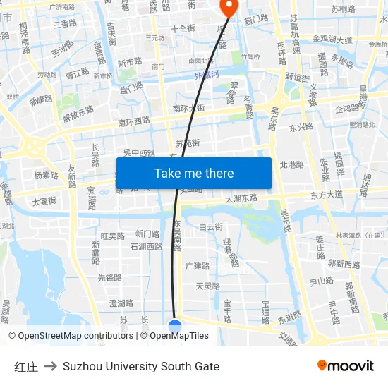 红庄 to Suzhou University South Gate map