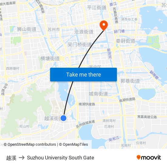 越溪 to Suzhou University South Gate map