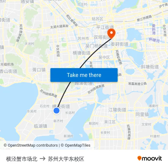 横泾蟹市场北 to 苏州大学东校区 map