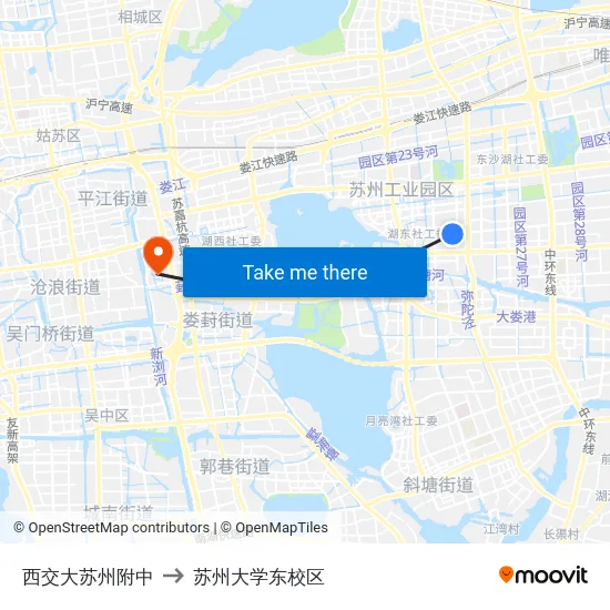 西交大苏州附中 to 苏州大学东校区 map