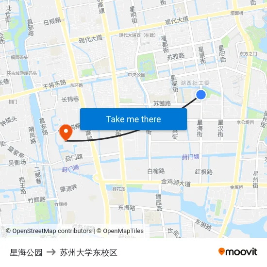 星海公园 to 苏州大学东校区 map