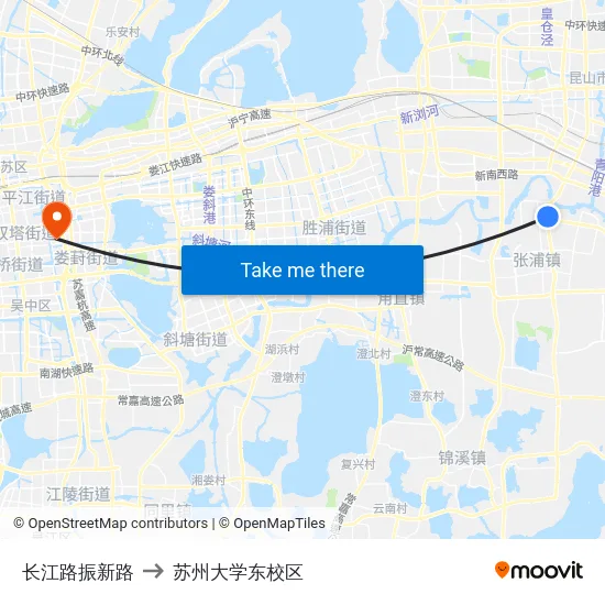 长江路振新路 to 苏州大学东校区 map