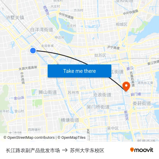 长江路农副产品批发市场 to 苏州大学东校区 map
