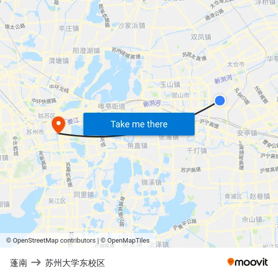 蓬南 to 苏州大学东校区 map